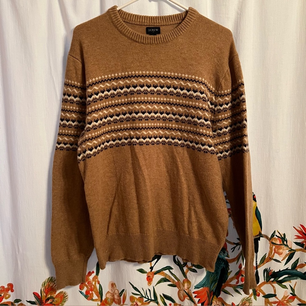 J. Crew Brown Patterned Men's Lamb wools blend Sweater Sze L Preppy Academic